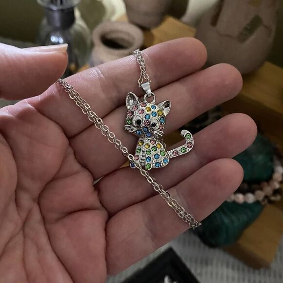 Kitty Cat CZ Silver Necklace - Picture 4 of 5